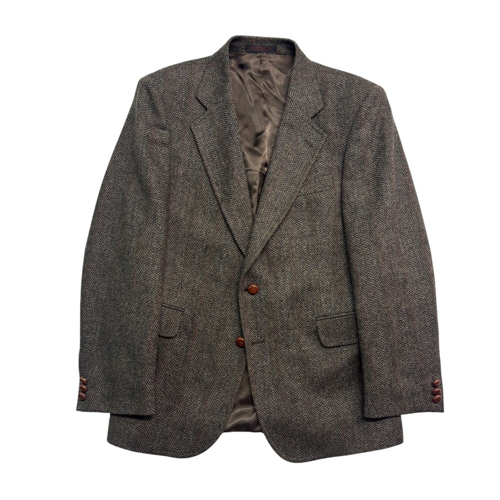 vtg English Manor Brown Herringbone Tweed Blazer Jacket Sport Suit Coat Wool